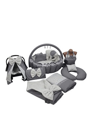 Gri Tasarım Lüx Babynest Oyun Minderi13 Parça Set