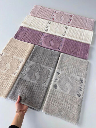Mysoft 50x70 Nakışlı Ayak Havlusu - Pudra