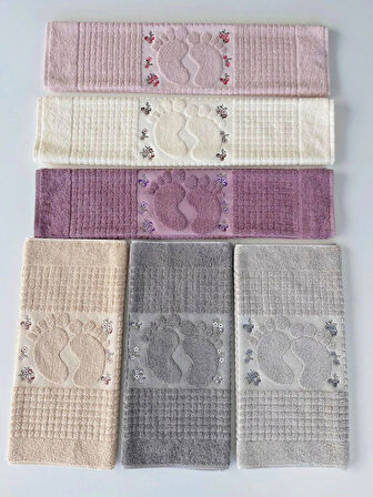Mysoft 50x70 Nakışlı Ayak Havlusu - Pudra