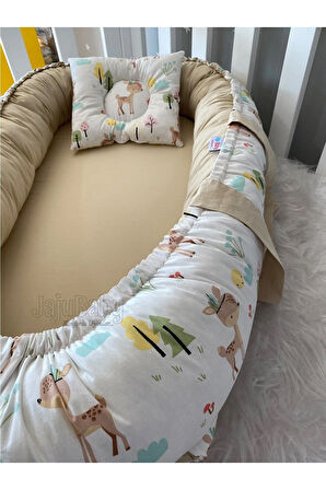 Babynest Sevimli Ceylan Lüx Tasarım Anne Yanı Yatak 2 Parça Jaju-babynest