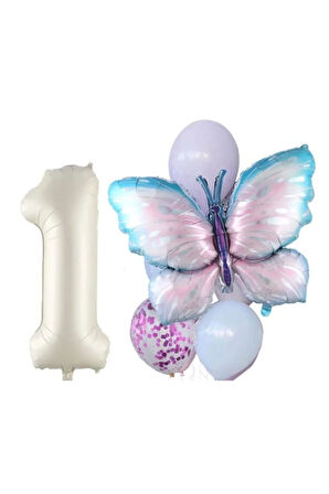 KREM RAKAMLI KELEBEK FOLYO BALON YAŞ SET