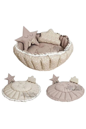 Kahve Yıldızlı Açılır Kapanır Oyun Minderi Bebek Yuvası Jaju-babynest Anne Yanı