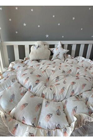 Babynest Beyaz Örgü Kumaş Açılır - Kapanır Oyun Minderi Cibinlik Aparatlı Nest