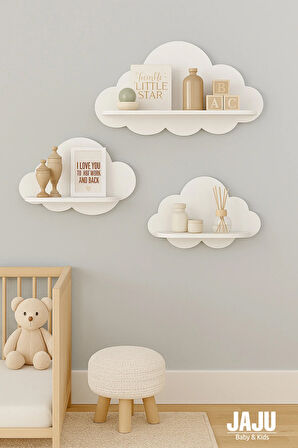 3'lü Beyaz Bulut Raf Set Çocuk Ve Bebek Odası Aksesuar Raf