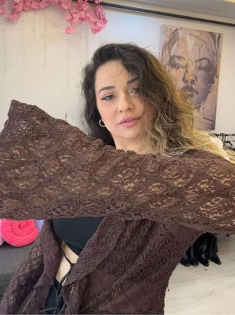 şal yaka bağlamalı dantel bluz