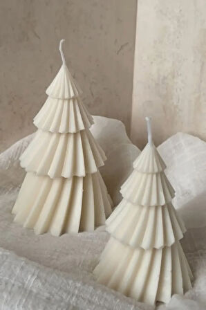 2'li Yılbaşı Temalı Çam Ağacı Okyanus Kokulu Büyük Ve Küçük Mum Seti