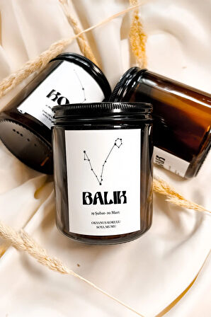 Balık Burcu Okyanus Kokulu %100 Soya Mumu Amber Kavanoz Mum