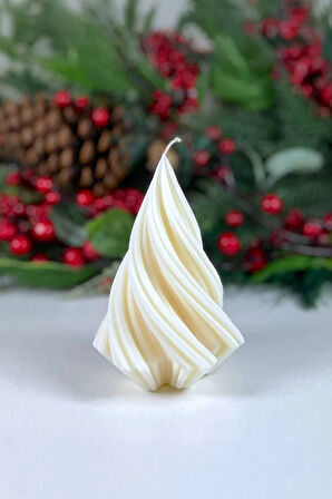 Beyaz Dekoratif Yılbaşı Ağacı Amber Kokulu Soya Mum Küçük Boy