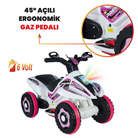 Uj Toys Müzikli ve Led Işıklı Akülü Atv 6V Safari-Beyaz Prenses