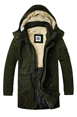 Slim Fit Çıkarılabilir Kapüşonlu Gabardin Uzun Parka Kaban