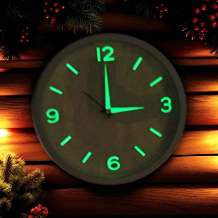 Fosforlu Duvar Saati Kabartma Rakam Küçük Saat Çap 22 Cm Beyaz