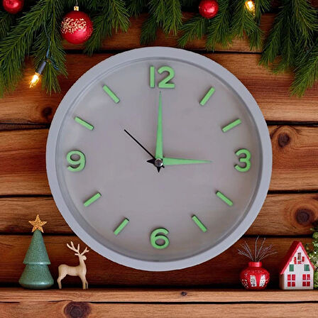 Fosforlu Duvar Saati Kabartma Rakam Küçük Saat Çap 22 Cm Beyaz