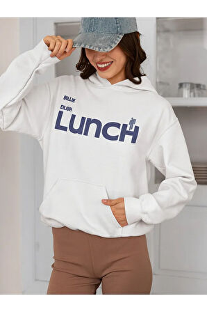 Tasarım Billie Eilish Lunch Baskılı Unisex Oversize Şarkıcı Hoodie
