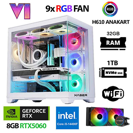 Xaser Sword X160 i5 14400F 32GB Ram 1TB M.2 NVMe SSD 8GB RTX5060 Sıvı Soğutmalı Masaüstü Oyuncu Bilgisayarı