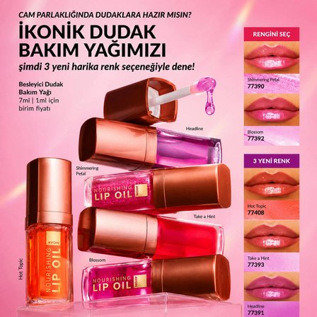 Avon Dudak Bakım Yağı 7ml– Cam Parlaklığında Işıltılı Dudaklar SHİMMER PETAL