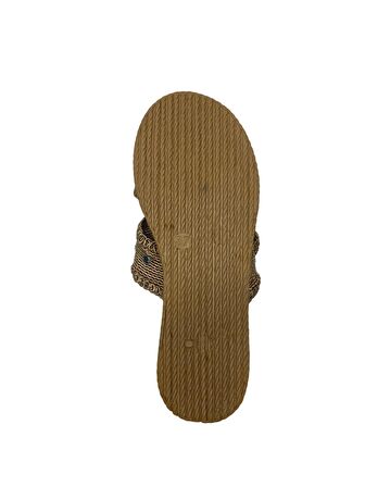 SİA ÇANTA  Hasır Örme Kemerli Boncuk Taşlı Yumuşak Sıkı Mantar Taban Kadın Terliği , Rahat Sandelet Tarzı Kaydırmaz Taban Kadın Terlik