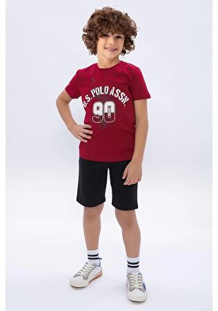 U.S Polo Assn 1091 Erkek Çocuk Bermuda Pijama Takım Bordo V2