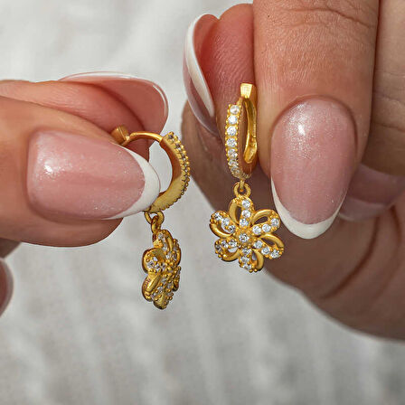 Himarry ​Gümüş Sallantılı Gold Çiçek Kadın Küpe