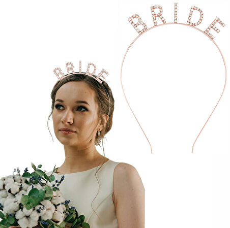 Himarry Rose Gold Renk Bekarlığa Veda Kristal Taş Bride Tacı İthal 16x10 cm