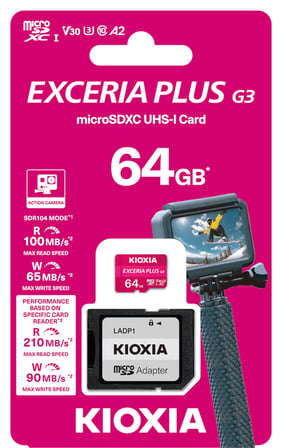 Kioxia Exceria Plus G3 64GB 210MB/s-90MB/s V30 U3 4K MicroSD Hafıza Kartı LMPL3M064GG2