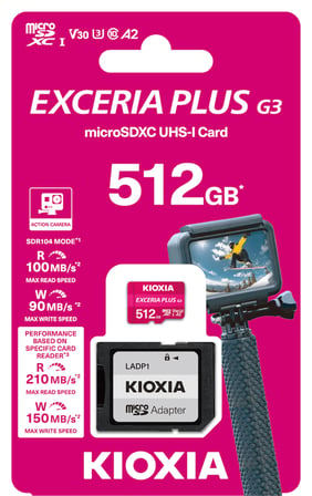 Kioxia Exceria Plus G3 512GB V30 U3 4K 210MB/s-150MB/s MicroSD Hafıza Kartı LMPL3M512GG2