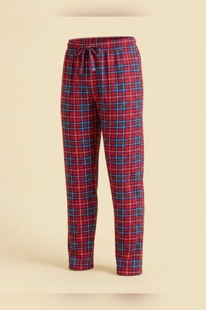 Büyük Beden Tek Alt Pijama Yumuşak Milan Kumaş İpli Bel Kırmızı Mavi Kareli Loungewear Pantolon