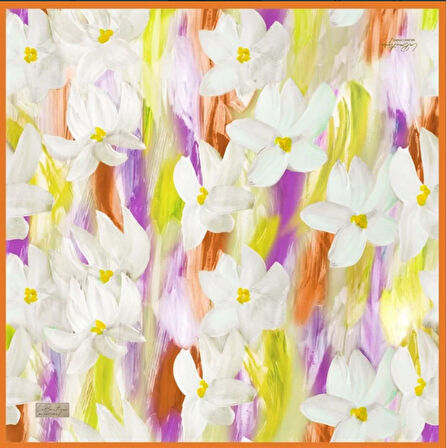 La Boutique Tivil Saf İpek Eşarp 237003 - 49086 Turuncu Karışık Desen