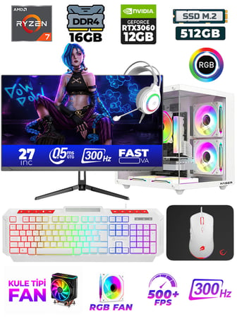 Xaser Eagle X58 Ryzen 7 5700 16GB Ram 512GB M.2 NVMe SSD 12GB RTX3060  27" 300Hz Oyuncu Tavsiye Sistem