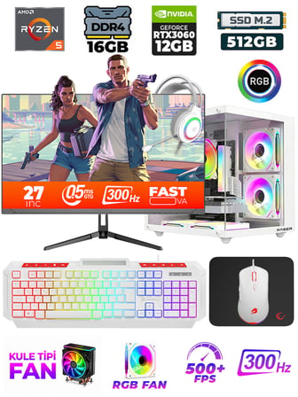 Xaser Eagle X57 Ryzen 5 5600X 16GB Ram 512GB M.2 NVMe SSD 12GB RTX3060  27" 300Hz Oyuncu Tavsiye Sistem