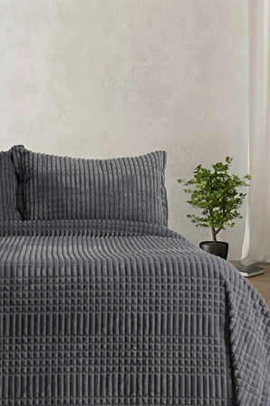 Merinos Modern Line 3 Parça Battaniye Seti - Koyu gri Antrasit