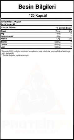 Hardline Nutrition Aol 120 Kapsül Arginine, Ornitin ve Lizin