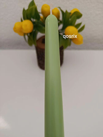 qosrix Açık Yeşil Şamdan Soya Mumu 1. Kalite Doğal Vanilya Kokulu Uzun Çubuk Konik Mum Dekoratif 1 Adet