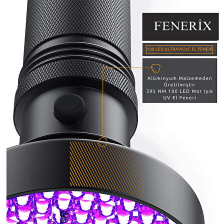 100 LED 395nm Mor Işık Uv El Feneri - Ultraviyole Fener