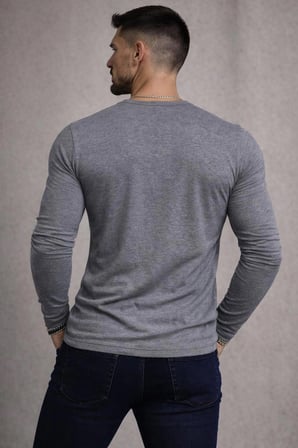 BYBÜLENT Özel Üretim Uzun Kollu Füme Henley Yaka düğmeli Dar Kesim Açık Geniş Yaka Tişört T-Shirt
