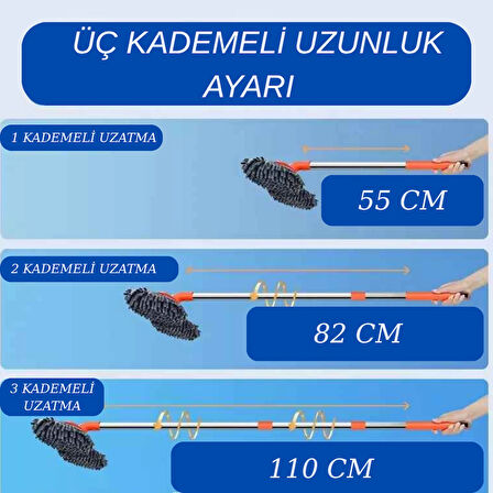 360° Dönebilen Teleskopik Mikrofiber Araba Yıkama Fırçası – Çift Başlıklı Oto Temizlik Mopu