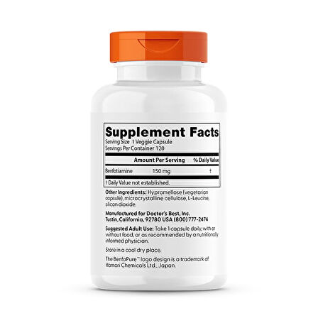 Benfotiamine 150 mg with BenfoPure, 120 Kapsül , Supports Glycemic Balance & Metabolic Response