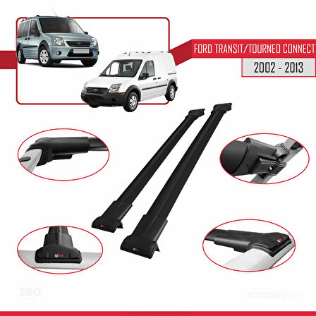 Ford Transit/Tourneo Connect 2002-2013 Arası ile Uyumlu FLY Model Ara Atkı Tavan Barı Siyah 2 Adet