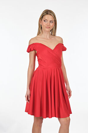 Dori Kayık Yaka Kırmızı Kadın Abiye 211KB2134