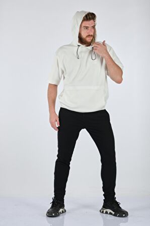 GUALTIERO KAPÜŞONLU YAZILI UZUN KOL EKRU ERKEK SWEAT SHIRT 21208051