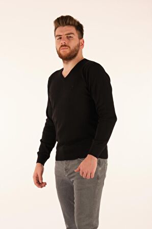 De Blasıo V Yaka Uzun Kollu Siyah Erkek Triko 212340020