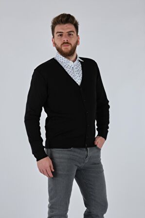 De Blasıo V Yaka Düğmeli Siyah Erkek Ceket 212340050