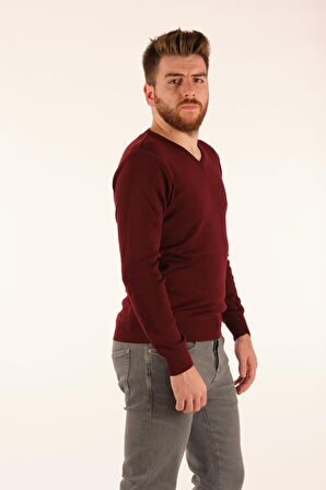De Blasıo V Yaka Uzun Kollu Bordo Erkek Triko 212340020