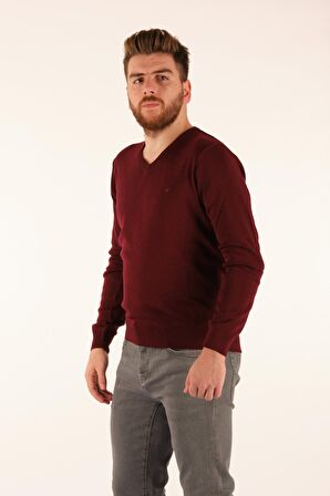 De Blasıo V Yaka Uzun Kollu Bordo Erkek Triko 212340020