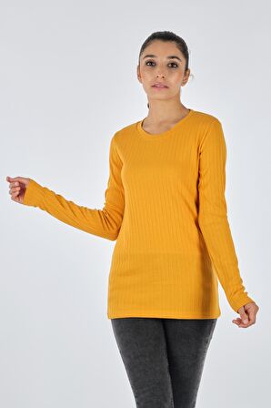 Daido DAIDO YUVARLAK YAKA ÇİZGİLİ UZUN KOL SAFRAN Kadın PENYE 21200800