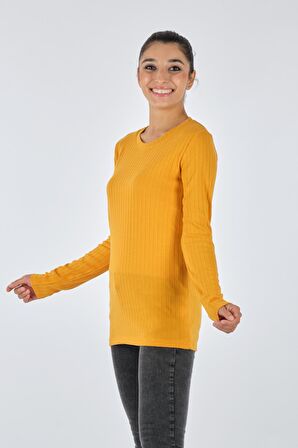 Daido DAIDO YUVARLAK YAKA ÇİZGİLİ UZUN KOL SAFRAN Kadın PENYE 21200800