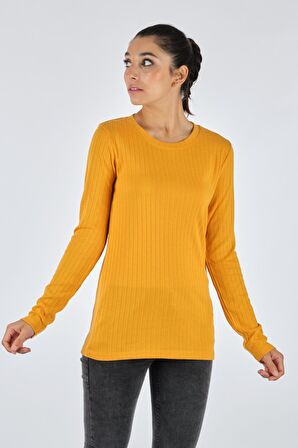 Daido DAIDO YUVARLAK YAKA ÇİZGİLİ UZUN KOL SAFRAN Kadın PENYE 21200800