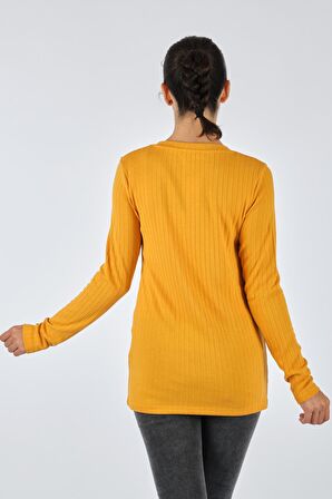 Daido DAIDO YUVARLAK YAKA ÇİZGİLİ UZUN KOL SAFRAN Kadın PENYE 21200800