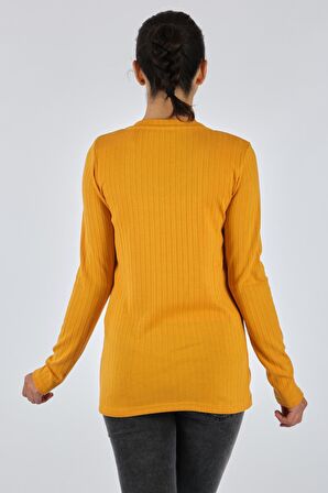 Daido DAIDO V YAKA ÇİZGİLİ UZUN KOL SAFRAN Kadın PENYE 21200805