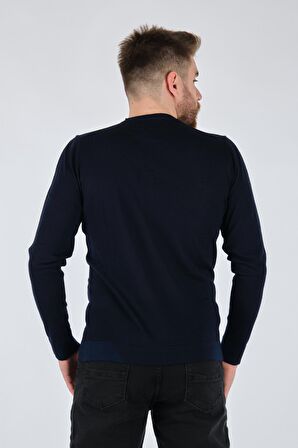 ECER BİSİKLET YAKA DESENLİ UZUN KOL LACİVERT ERKEK TRİKO 77722123