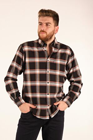 BROTHERS DÜZ YAKA COMFORT FIT KARELİ UZUN KOL SİYAH-BEJ ERKEK GÖMLEK 2127049